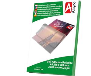 Albyco - Pochettes de plastification AUTO-ADHÉSIFS - Format A4 (216x303mm) 2x80 microns (160 microns) - 25 pièces - Feuilles de plastification A4 - Brillant