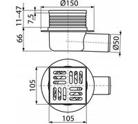 Alcadrain - Grille De Drainage 105x105/50 Mm, évacuation Latérale, Grille En Acier Inoxydable, Siphon Humide