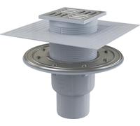 AlcaDrain siphon de sol 105×105/50/75 mm avec une sortie verticale, grille en acier inoxydable, bride d'étanchéité en acier inoxydable et manchette-2. étanchéité, siphon combiné SMART