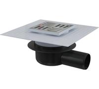 AlcaDrain siphon de sol 105×105/50 mm avec une sortie horizontale, grille en acier inoxydable, manchette-2. étanchéité, siphon avec clapet