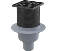 AlcaDrain siphon de sol 105×105/50 mm avec une sortie verticale, acier inoxydable Grille noire mate, siphon combiné SMART