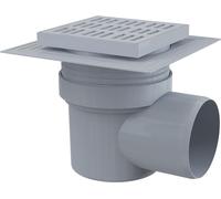 AlcaDrain siphon de sol 150×150/110 mm avec une sortie horizontale, grille grise, manchette-2. étanchéité, siphon avec eau de barrage