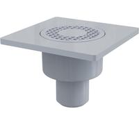 AlcaDrain siphon de sol 150×150/50 mm avec une sortie verticale, grille grise, siphon avec eau de barrage