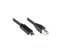 Alcasa 2510-CB005 : Câble USB 2.0 USB-C vers USB-B Mâle/Mâle, 0.5m, Contacts Or, Débit 480 Mbit/s, Noir