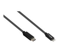 Alcasa Câble USB 2.0 0.5m USB-C vers USB-C/Lightning, Tressé Noir, Transfert 0.48Gbit/s, Power Delivery 18W, Référence 2510-CL005S