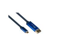 Alcasa 4812-CSF030B : Câble vidéo USB Type-C vers DisplayPort 3m, DP 1.2, 3840x2160 60Hz, Conducteur Cuivre, Blindage triple, Bleu