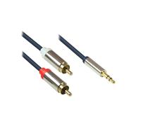 Alcasa GC-M0056 : Câble audio 0.5m, connecteurs 3.5mm mâle vers 2x RCA mâle, contacts plaqués or, câble cuivre, gaine PVC, bleu.