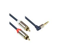 Alcasa GC-M0067 : Câble Audio 5m, 3.5mm vers 2 x RCA Mâle, Contacts Or, Cuivre, Bleu - Connecteurs Droit/Courbe - Diamètre 3.8mm