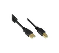Alcasa GC-M0083 : Câble USB 2.0, 5m, USB A vers USB B, Mâle/Mâle, contacts or, AWG 28, débit max 480 Mbit/s, diamètre 4.5mm, noir