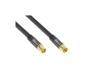 Alcasa GC-M2051 Câble Coaxial RG-6/U 1m IEC/Koax Noir, Connecteurs plaqués Or, 75 Ohm, Double Blindage (Aluminum mylar), Gaine PVC, 120 dB
