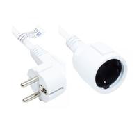 Alcasa P0102-W050 Câble d'Alimentation 5m Blanc, Prise Type E+F vers F, H05VV-F3G, 3x1.5mm², 250V 16A, Connecteur coudé 90°, Certifié VDE/KEMA/CE