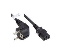 Alcasa P0130-S018 : Câble d'alimentation 1.8m CEE7/7 vers IEC C13, H05VV-F 3x0.75mm², 250V 10A, PVC Noir, Connecteur coudé 90°, Certifié ENEC10, VDE, CE.