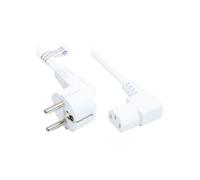 Alcasa P0131-W030 Câble d'alimentation Blanc 3m, Prise Type E+F / Coupleur C13, H05VV-F, 250V 10A, Connecteurs Coudés 90°, Section 1mm²