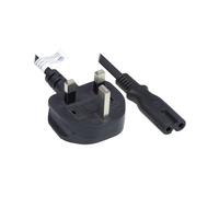 Alcasa P7370-S018 Câble Secteur 1.8m Prise Type G - Coupleur C7, 250V 2.5A, H03VVH2-F 2x0.75mm², PVC Noir, Connecteurs Mâle Droit