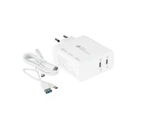 Alcasa PCA-W006W Chargeur Secteur Universel 140W, 2x USB Type-C, Quick Charge 5, PPS, GaN, 100-240V, Protections multiples, Blanc, Câble USB-C inclus