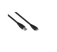 Alcasa UK30P-AMB-018S Câble USB 3.2 Gen 1, USB-A vers Micro-USB B, 1.8m, contacts plaqués or, 5Gbit/s, AWG 24/28, Noir