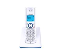 ALCATEL F530 - Téléphone Fixe Sans Fil DECT - Grand Écran Rétroéclairé - Mains Libres - Fonction Blocage Des Appels - 2 Touches De Mémoires Directes - Blanc/Bleu