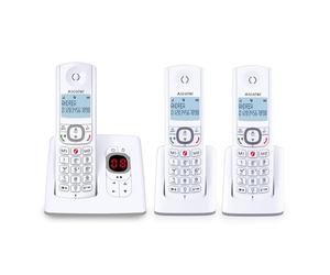 ALCATEL F530 Voice Trio - Téléphone Fixe Sans Fil DECT Avec Répondeur - Grand Écran Rétroéclairé - Haut-Parleur - Fonction Blocage Des Appels - 2 Touches De Mémoires Directes - 3 Combinés - Blanc/Gris