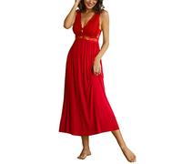 Alcea Rosea Chemise de Nuit pour Femme avec Dentelle décolleté en V sans Manches Nuisette élégante (écarlate, XL)