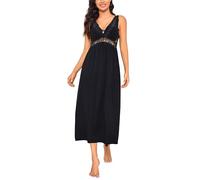 Alcea Rosea Chemise de Nuit pour Femme avec Dentelle décolleté en V sans Manches Nuisette élégante (Noir, XXL)