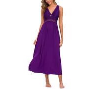 Alcea Rosea Chemise de Nuit pour Femme avec Dentelle décolleté en V sans Manches Nuisette élégante (Pourpre foncé, XL)