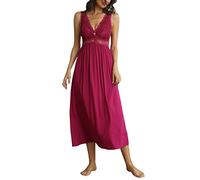 Alcea Rosea Chemise de Nuit pour Femme avec Dentelle décolleté en V sans Manches Nuisette élégante (Rose Rouge, S)