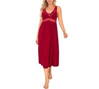 Alcea Rosea Chemise de Nuit pour Femme avec Dentelle décolleté en V sans Manches Nuisette élégante (Rouge, XXL)