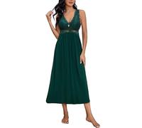 Alcea Rosea Chemise de Nuit pour Femme avec Dentelle décolleté en V sans Manches Nuisette élégante (Vert foncé, S)