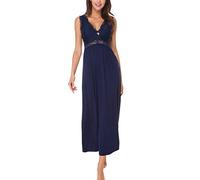 Alcea Rosea Femme Chemise de Nuit en Dentelle décolleté en V sans Manches Nuisette élégante (Marine, S)