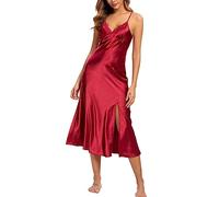 Alcea Rosea Femme Chemise de Nuit en Satin Dentelle Lingerie sans Manches avec décolleté en V Nuit Sexy Dos Nu Slip Silk Négligé S-XXXL(Bourgogne Satin, XXXL)
