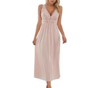 Alcea Rosea Femme Satin Chemise de Nuit Longue Dentelle Nuit Sexy Robe Elégante sans Manches Loisirs S-XXXL (Poudre, S)