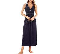Alcea Rosea Femme Satin Chemise de Nuit Longue Dentelle Nuit Sexy Robe Elégante sans Manches Loisirs S-XXXL (Marine, XL)