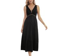 Alcea Rosea Femme Satin Nuit Longue Dentelle Nuisettes Sexy Négligé sans Manches Elégant S-XXXL (Noir, XXL)