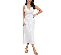 Alcea Rosea Lingerie de Nuit pour Femmes Longue Chemise de Nuit en Dentelle décolleté en V sans Manches Nuisette élégante S-XXXL (Blanc, XL)...