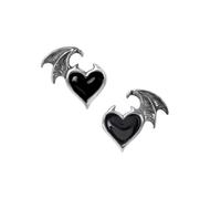Alchemy Boucles D’Oreilles Clous Gothic Cœur Noir Cristal Pendentif