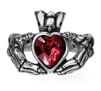 Alchemy England Claddagh by Night Bague Irish Blood Rouge Coeur Crâne Couronne Gothique, Argent, N