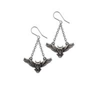 Alchemy England Noctis Athena Boucles d'oreilles hibou en étain anglais fin finition antique en acier inoxydable Style gothique Thème nocturne
