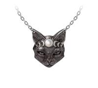 Alchemy England Collier Mystic Moon Chat Gothique Alliage plomb-étain Unisexe noir/argent