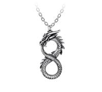 Alchemy Gothic Pendentif Infinity Dragon Unisexe Collier Noir/Argent, Étain,
