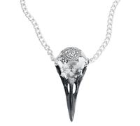 Alchemy Gothic Volvan Raven Skull Unisexe Collier couleur argent Étain