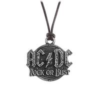 Alchemy Rocks AC/DC Rock or Bust Collier Cordon Ciré / Pendantif Métal Groupe Musique Rock (Noir/Argent)