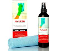 ALCLEAR 721KR Nettoyant pour façades de cuisine 250ml avec chiffon microfibre 40x40cm, pour façades brillantes, laquées, plastique, sans alcool, sans solvant, dégraissant, sans traces, sans peluches,