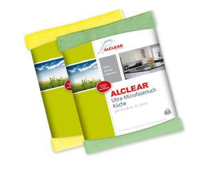 ALCLEAR 8215810yg Set de 2 Torchons en Ultra-Microfibre pour la Cuisine, Les Verres, la Vaisselle, la Maison et la Restauration 32 x 36 cm Vert et Jaune