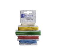 ALCO-Albert 7445 - Anneaux en caoutchouc sur carte - 75 pièces en 5 tailles différentes - Couleurs assorties - Pratique et rapide disponible sur une carte