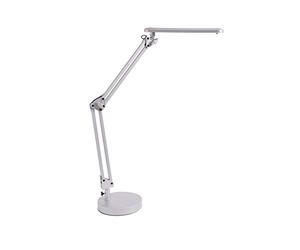 ALCO-Albert 963-28 - Lampe de bureau/de travail LED avec pied rond et double bras pratique, argentée, interrupteur marche/arrêt, 20 LED, plastique, 7 watts, env. 60,7 x 16 x 44 cm
