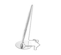 Alco-Albert - Porte-stylo à bille sur pied, argent | Support métallique muni d'une chaîne à boules de 55 cm, avec pastille adhésive, picots en silicone et mine