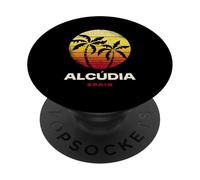 Alcudia Espagne Retro Palm Sunset Tropical Beach PopSockets PopGrip Adhésif