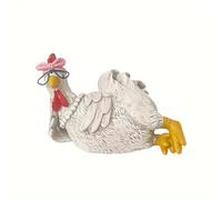ALCXAZS Anneaux de Poulet en céramique pour Jardin, Boule de Rose pour extérieur, résistant à l'hiver, Peinture Bureau, Quelque Chose différent, Figurines Tabouret clôture, Blanc, Poule couchée