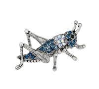 ALCXAZS Broche en forme d'animal en strass, épingle à revers, décoration de vêtements délicats, ajout élégant au pull, accessoires de tenue fête, broche sauterelle bleue, accessoires bijoux