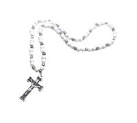 ALCXAZS Collier pendentif chapelet en bois avec croix en métal et crucifix, cadeau pour la prière chrétienne catholique. Collier alliage de zinc avec pendentif croix chrétienne.